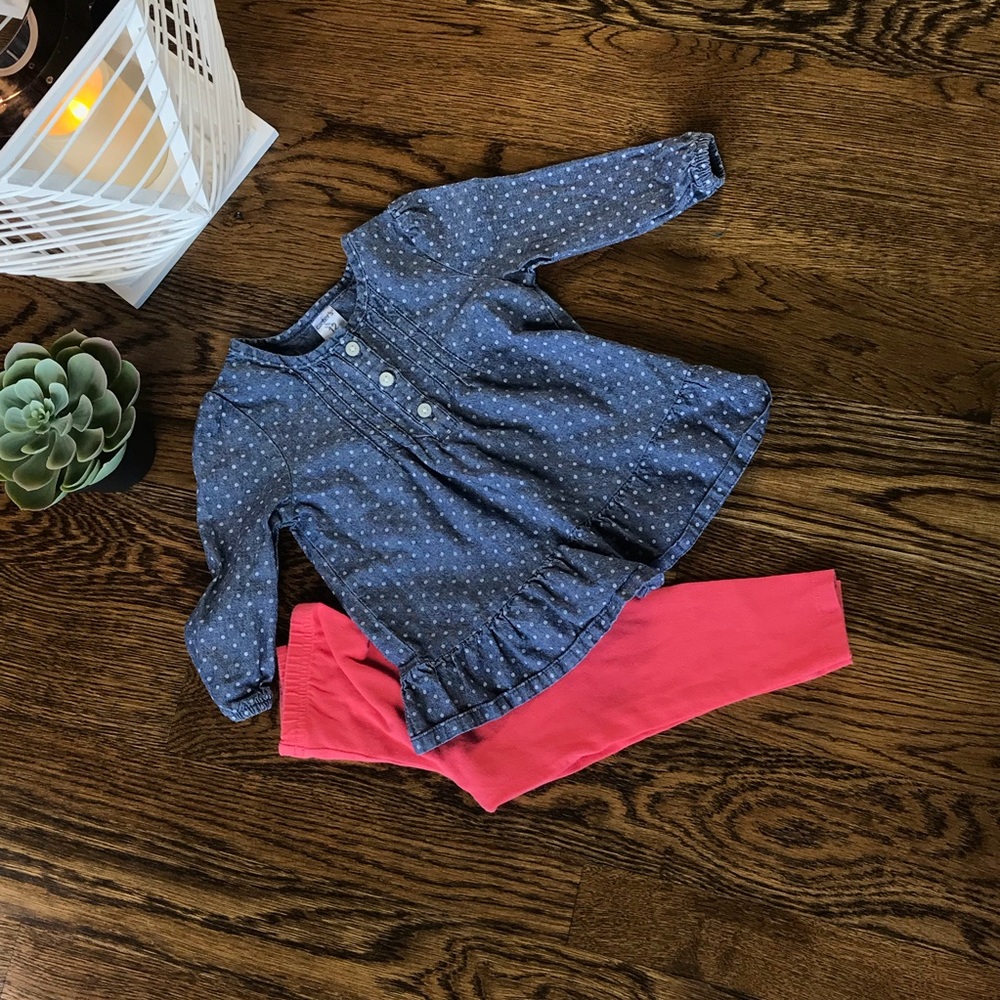 Carter’s Polka Dot Top Coral Leggings 12 Months
